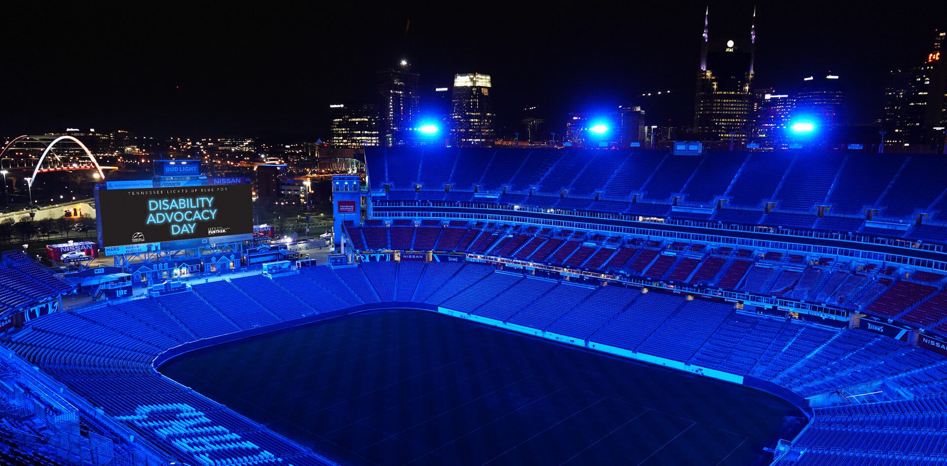 Nissan Stadium Lights Up “Coalition Blue” Supporting Disability