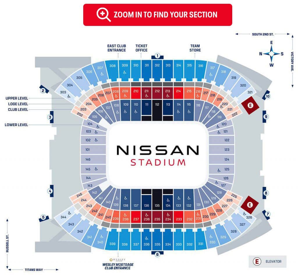 Stadium Seating Map, Nashville Live Music Venues