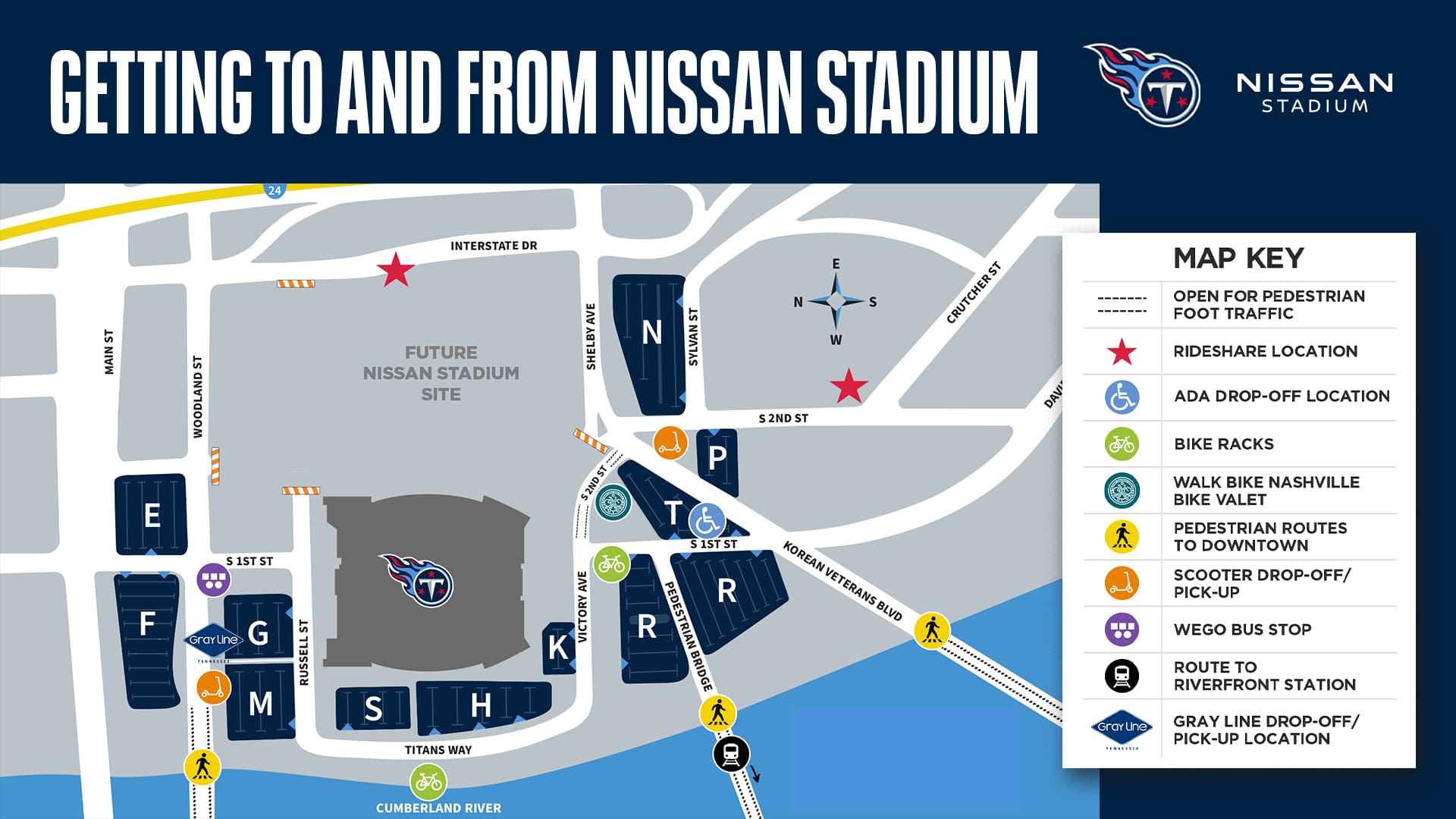 Titans Transportation Map - Nissan Stadium Titans Transportation Map - Nissan Stadium